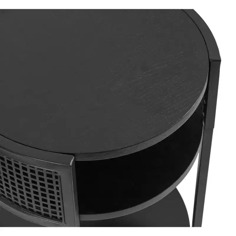 Mesa auxiliar redonda de madera y metal Urso, 16x15x25, negro