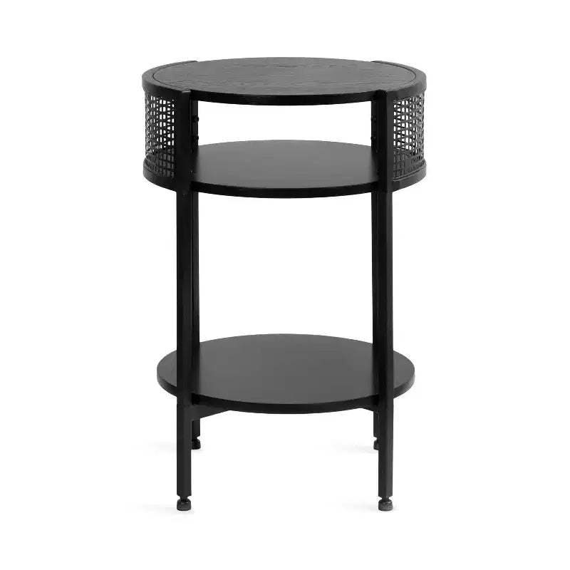 Mesa auxiliar redonda de madera y metal Urso, 16x15x25, negro