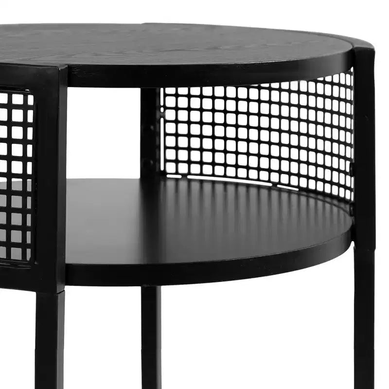 Mesa auxiliar redonda de madera y metal Urso, 16x15x25, negro