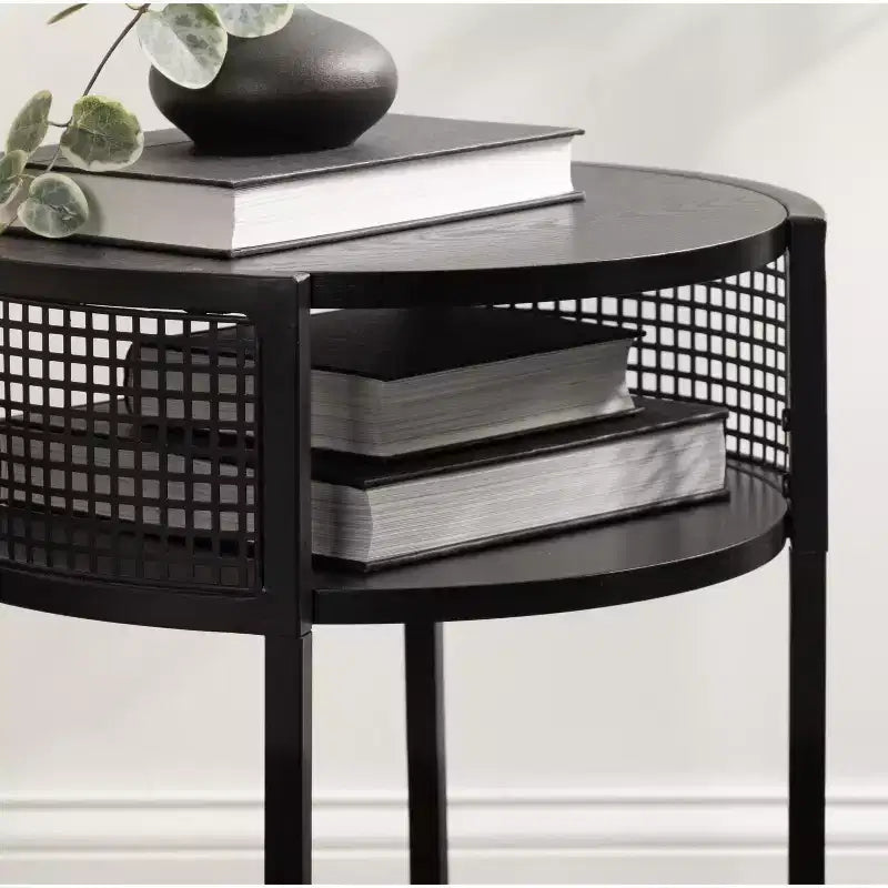 Mesa auxiliar redonda de madera y metal Urso, 16x15x25, negro