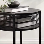 Mesa auxiliar redonda de madera y metal Urso, 16x15x25, negro