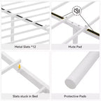 Base de cama King Size de metal con cabecero y piecero, soporte de láminas de acero, base de colchón, no necesita somier, blanco
