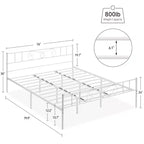 Base de cama King Size de metal con cabecero y piecero, soporte de láminas de acero, base de colchón, no necesita somier, blanco