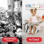 Funda de almacenamiento para pufs grandes de 33'' para animales de peluche y juguetes Stuff 'n Sit - Pana gris claro - Para niños pequeños y niños