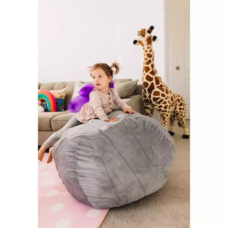 Funda de almacenamiento para pufs grandes de 33'' para animales de peluche y juguetes Stuff 'n Sit - Pana gris claro - Para niños pequeños y niños