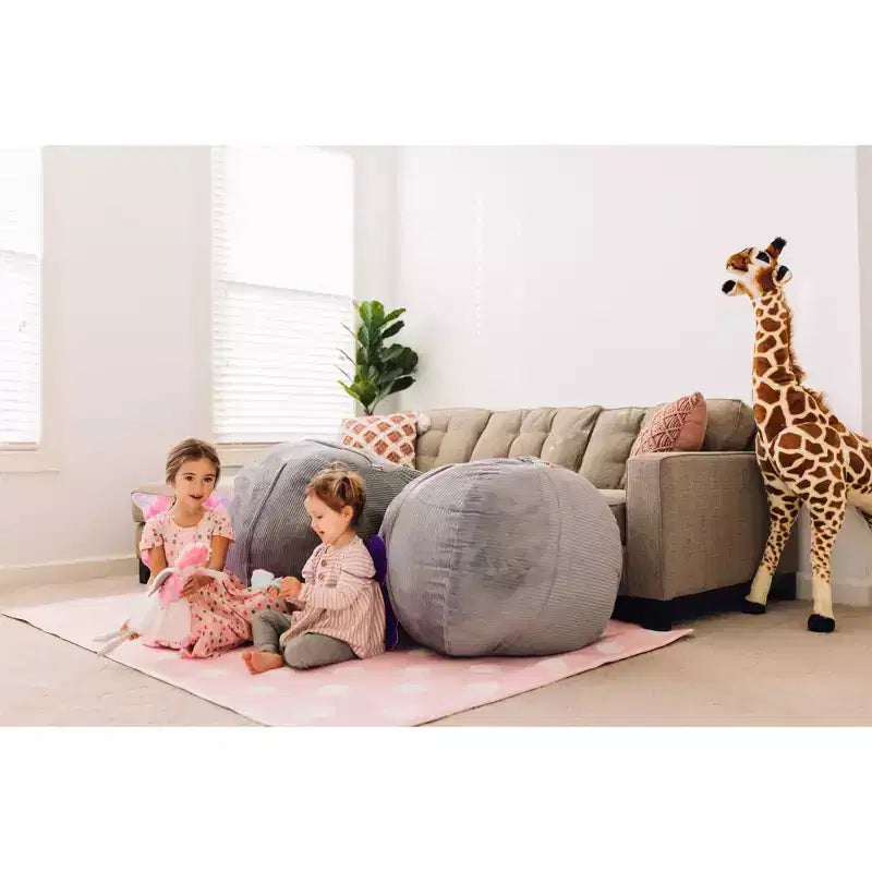 Funda de almacenamiento para pufs grandes de 33'' para animales de peluche y juguetes Stuff 'n Sit - Pana gris claro - Para niños pequeños y niños